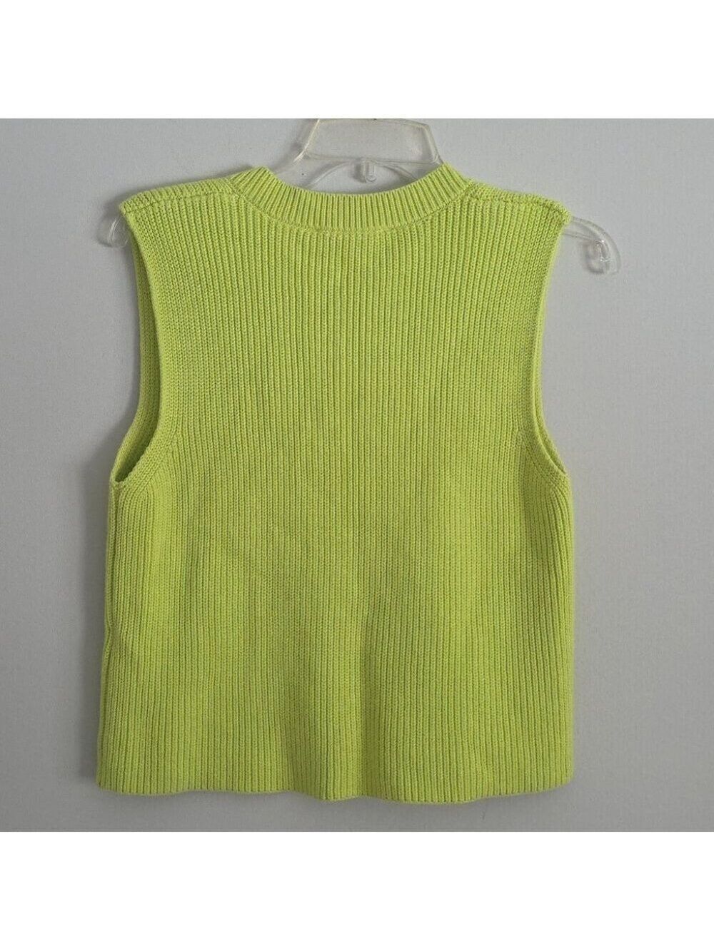 ZARA | V-neck Sweater Vest Ribbed Lime Green Cotton Sz S - Picture 5 of 6